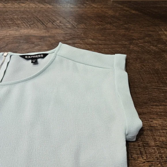 Express Pastel Blue Blouse Cap Sleeve Top Zipper Flowy Casual Work Office XS - Picture 5 of 8
